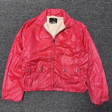 Vintage 60s Outerwear Campus Red Zip Up Fleece Lined Bomber Jacket Mens Sz 44 picture