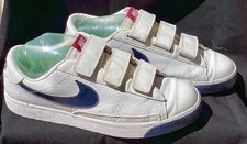 Vintage NIKE 3-Strap, Court/Lifestyle Sneakers, White with Blue Swoosh picture