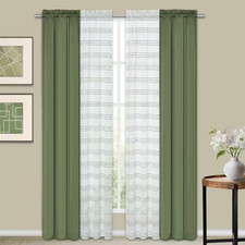 Tribeca Green Polyester 26 In. W X 84 In. L Rod Pocket Room Darkening Curtain (S picture