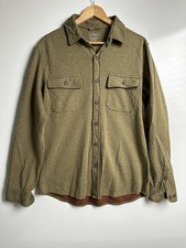 L.L. Bean Washed Cotton Double-Knit Chamois Shirt Jacket Olive Green Mens M REG picture