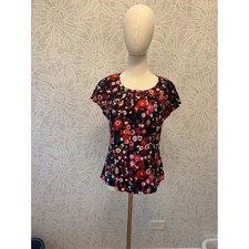 Boden Navy Blue Floral Silk Blend Cap Sleeve Blouse WA641 US 2 UK 6 picture