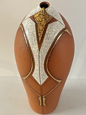Terry Habeger Studio Art Gallery Terracotta Pottery Metallic Crazed Glaze Vase🌺 picture