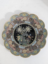 Antique Japanese Cloisonne  Chrysanthemum Plate  Scalloped Edge 9 1/2 Inches picture