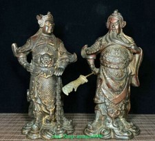 10'' Old Qing Qianlong Bronze Guan Gong Yu Yunchang Weituo Wei Tuo Statue Pair picture