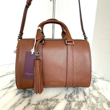 Radley London Noble Alley Brown Leather Medium Zip Top Satchel Bag 113009 NEW picture