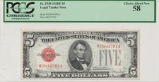 1928E $5 Legal Tender RED SEAL Fr 1530 PCGS 58 Choice AU Five Dollar Note picture