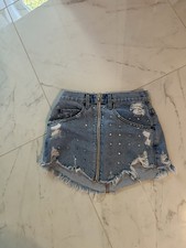 CARMAR Women's Blue Denim Cut Off miniskirt Size 27  Rhinestone picture