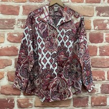 Chicos Top Womens Large Multicolor Boho Floral Abstract Casual Button Up Shirt picture
