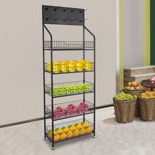 5-Tier Retail Display Rack with 10 Hooks - Black Iron Free Standing picture