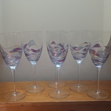 StunniMilano Fostoria Romania Stained Mosaic  Wine Glasses-Set 6 hand Blown 11” picture