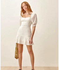 Reformation Ivory Eyelet Lace Mini Dress Square Neck Puff 3/4 Sleeve 2 picture