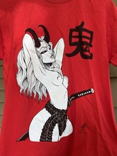 Threadless Tyler DeBerry Demon Girl Katana Graphic Red T Shirt Tee Medium picture