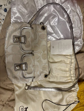 Coach Signature Logo Beige/Silver Shoulder Bag Buckle Closure Lined w/ Dust Bag picture