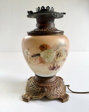Antique Hand Painted Floral Gone With The Wind Oil Lamp Converted To Electric picture