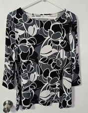 Croft and Barrow Women's 3/4 Sleeve Floral White Top PXL picture