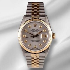 Rolex Datejust 36mm Yellow Gold Fluted Silver Diamond Dial Jubilee Watch picture
