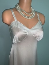 Vintage Shiny Nylon Full SLIP Dress Dbl 14” Slits Cami Top S 34 36 picture