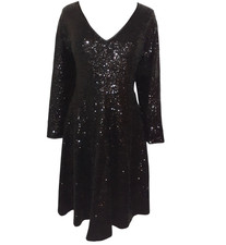 NEW TORRID Plus Size 2 2X A-Line Dress Black Sequins Long Sleeve Stretch Knit  picture