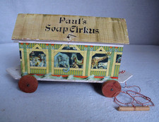 Antique Paul's Soap Cirkus Noah's Ark Paper Litho over Wood Pull Toy picture