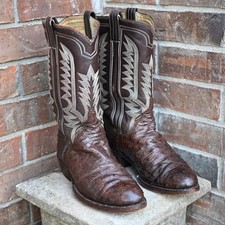 Vintage M.L. Leddy Full Quill Ostrich Cowboy Boots Brown Mens Size 9 Handmade picture