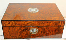 Antique C. 1800's English MOP Inlaid Burl Wood Lap Desk Writing Box w/key 14