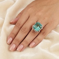 Estate Mint Green Tourmaline Concave 28.80Ct 925 Sterling Silver Rose Gold Rings picture