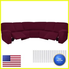 Peryiter 7 Pcs L Shape Sectional Recliner Sofa Covers 5 Seat Sectional Couch picture