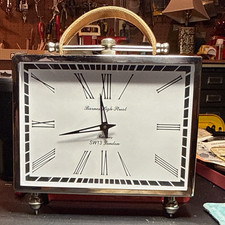 Barnes High Street Nickel Clock With Leather Handle 14” picture