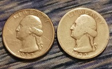 Lot of 2, 1932-P Washington Quarters, 90% Silver, First Year Minted  picture