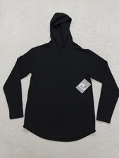 BYLT Premium Basics Hoodie Men Small Black Waffle Knit Thermal Drop Cut Pullover picture