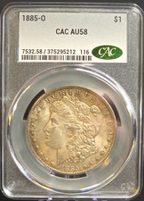 1885-O CACG AU58 Morgan Silver Dollar $1 US Mint Coin 1885 O AU-58 CAC picture