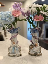 Matching Pair Of Antique/ Vintage Germany Hand Painted Porcelain Vases  Rococo picture