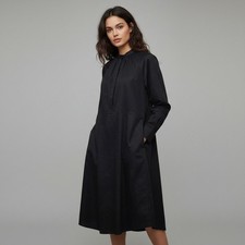 COS Black Cotton Poplin Gathered Back Midi Shirt Dress US 4 Long Sleeve picture