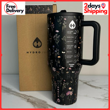 HydroJug 40 oz Traveler Tumbler Midnight Floral Black Stainless Steel Flip Straw picture
