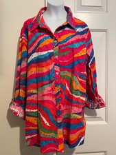 John Mark Allover Eyelet Embroidered Watercolor Print Button Front Blouse Size L picture