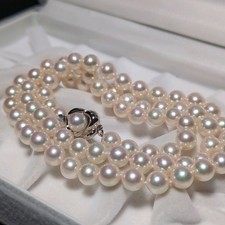 TASAKI K14 6.5-7.0mm Pearl Japanese Akoya White-Rose Necklace Silver 22.24