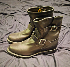 Chippewa women's Engineer Boots Black Leather Ankle Round Toe Rubber Sole Buckle picture