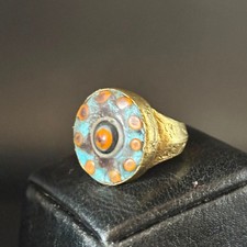 Rare Ancient Silver Antique Roman Ring Artifact Stunning With Multicolor Stone picture