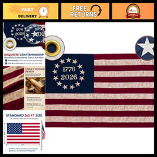 Vintage 250th Anniversary USA Flag 3x5 ft, Heavy Duty Cotton, Embroidered 13 Sta picture