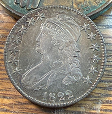 1822 Capped Bust Half Dollar Super Toned AU Die Break Stars 1-7 CHRC picture