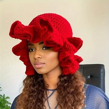 Handmade Crochet Frill Bamboo Hat Lace Woolen Cap picture