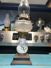 C 1870 Diamond In Line Front Composite Lamp W/ Opaque Hand Painted Glass Stem picture