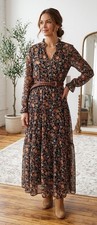 1. State Women's Floral Long Sleeve Maxi Dress - Black and Brown boho medium picture