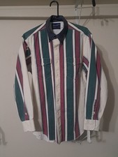 Vintage Wrangler Shirt Mens 17-35 Brushpopper Striped X-Long Tails Green Red picture