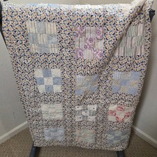 Vintage Handmade Patchwork Tied Quilt Multi Pattern Scrappy 64x84 Farmhouse Fair picture