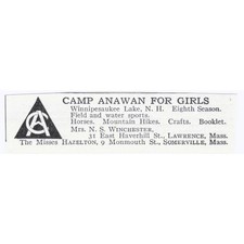 Camp Anawan for Girls Winnipesaukee Lake NH N.S. Winchester c1918 Ad AE5-SA8 picture