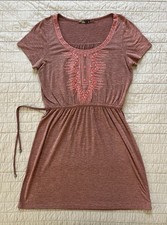 Prana Living Bess Dress Embroidered Plum Purple Pink Draw String Waist, Small picture
