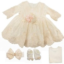 Lal & Luna Newborn Baby Girl Lace Dress Set, 4pc Outfit for Special Occassions picture