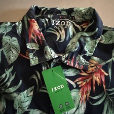 Izod Golf Shirt Medium Chest-22”Length-32” Green Floral Short Sleeves NEW picture