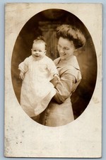 c1910's Smiling Mother And Baby Studio RPPC Photo Antique Unposted Postcard picture